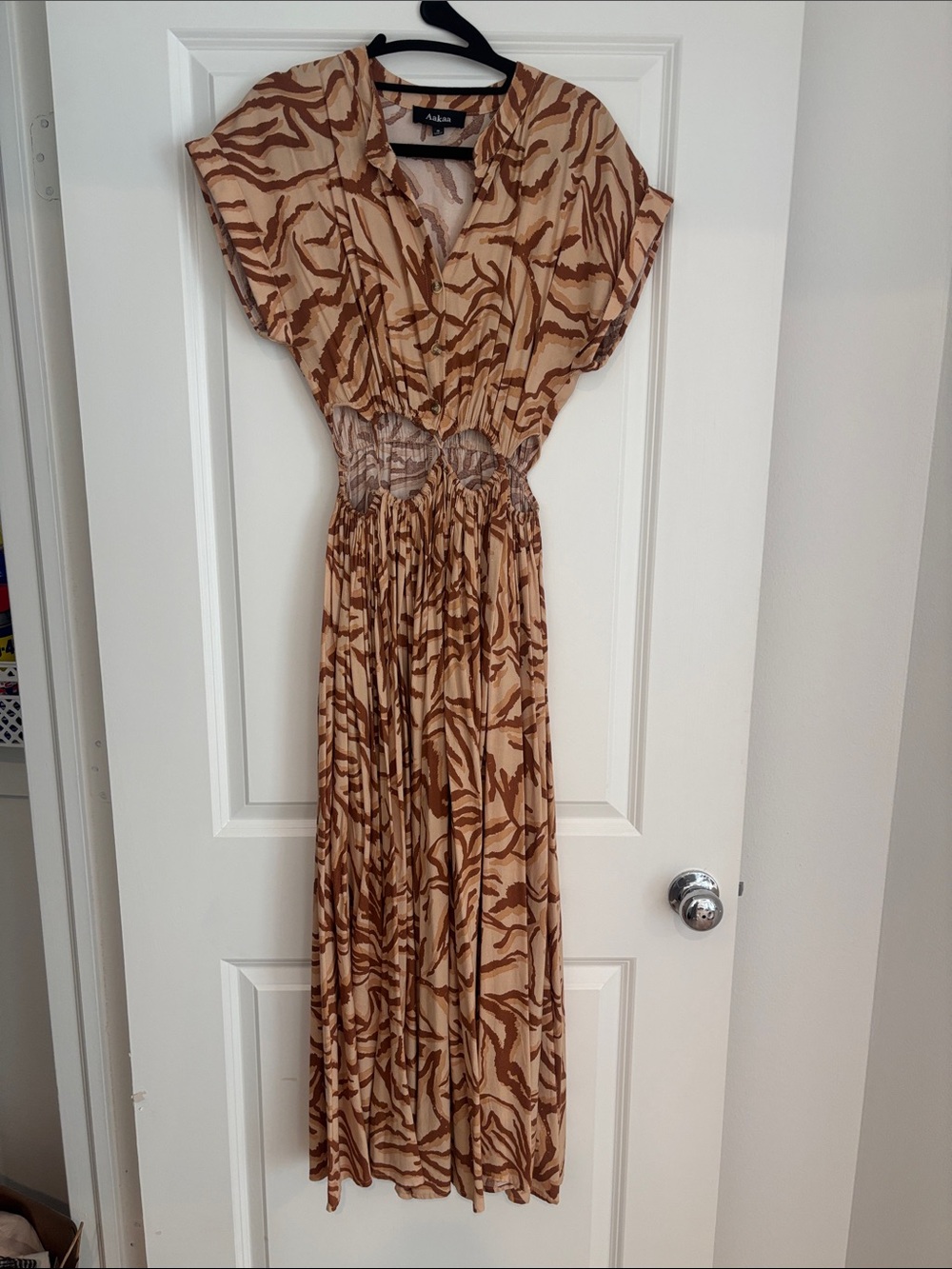 Aakaa Beige and Brown Printed Maxi Dress